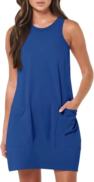 Summer Dresses for Women 2024 Trendy Scoop Neck Tank Dress Sleeveless Dressy Casual Sundress with Pocket