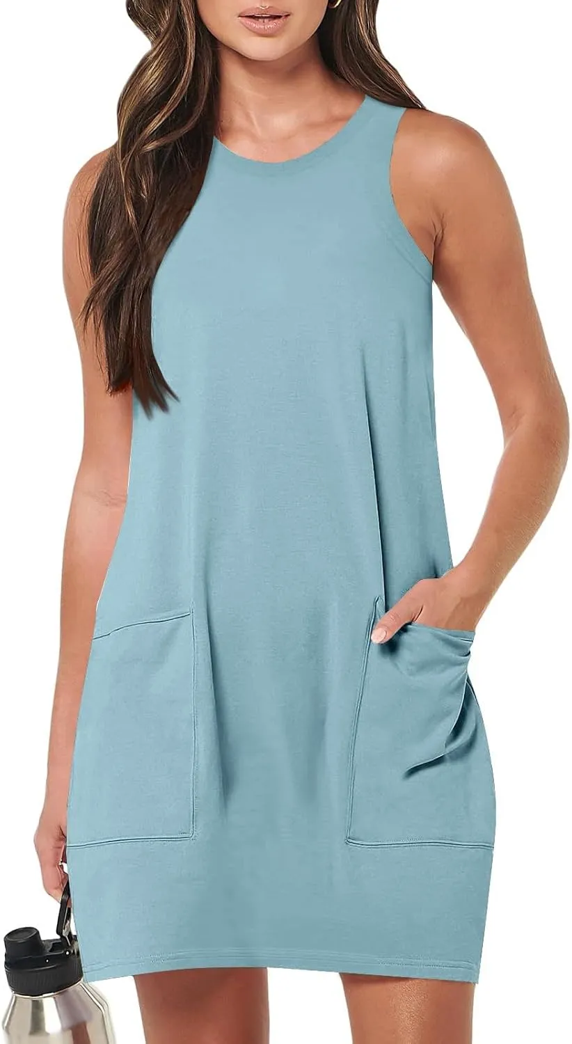 Summer Dresses for Women 2024 Trendy Scoop Neck Tank Dress Sleeveless Dressy Casual Sundress with Pocket