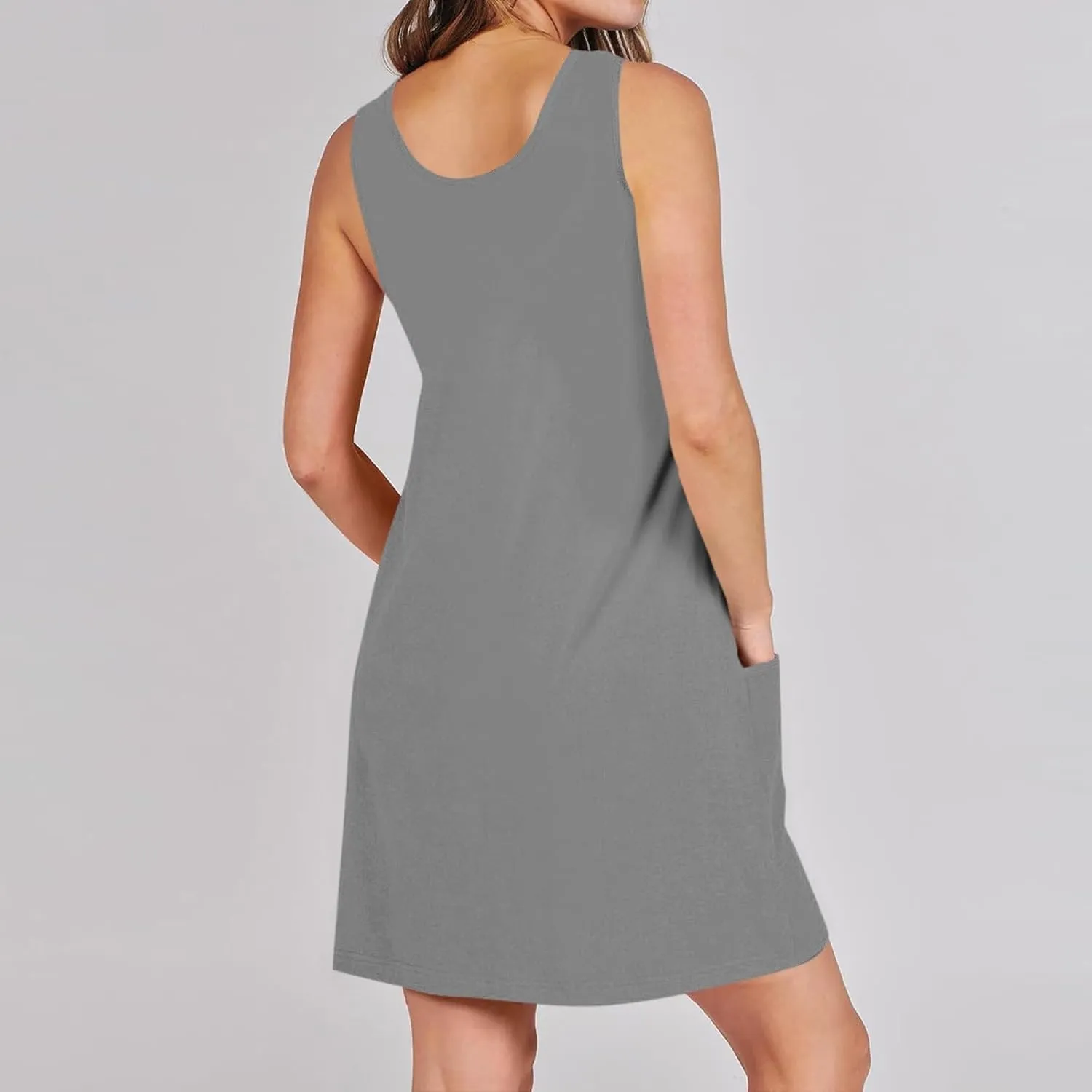 Summer Dresses for Women 2024 Trendy Scoop Neck Tank Dress Sleeveless Dressy Casual Sundress with Pocket