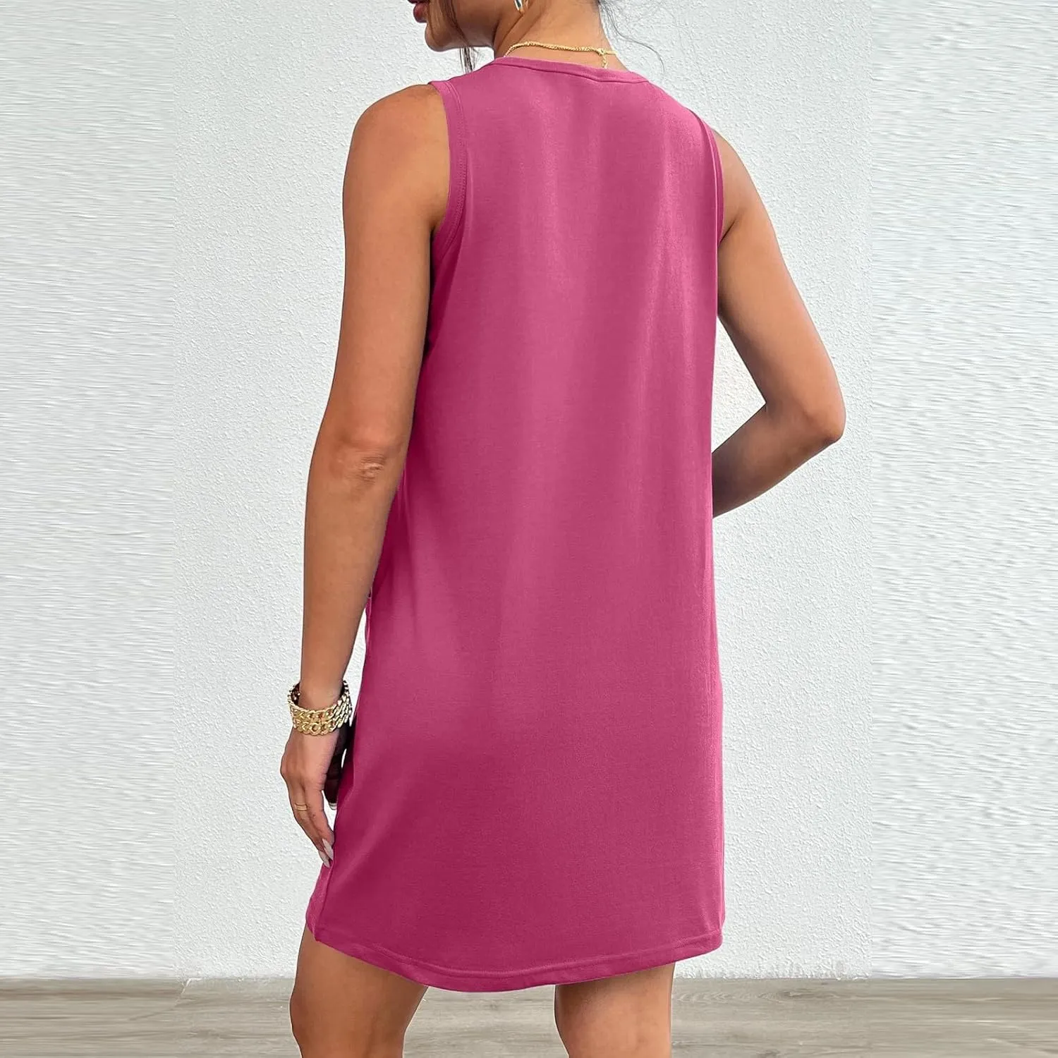 Summer Dresses for Women 2024 Trendy Scoop Neck Tank Dress Sleeveless Dressy Casual Sundress with Pocket