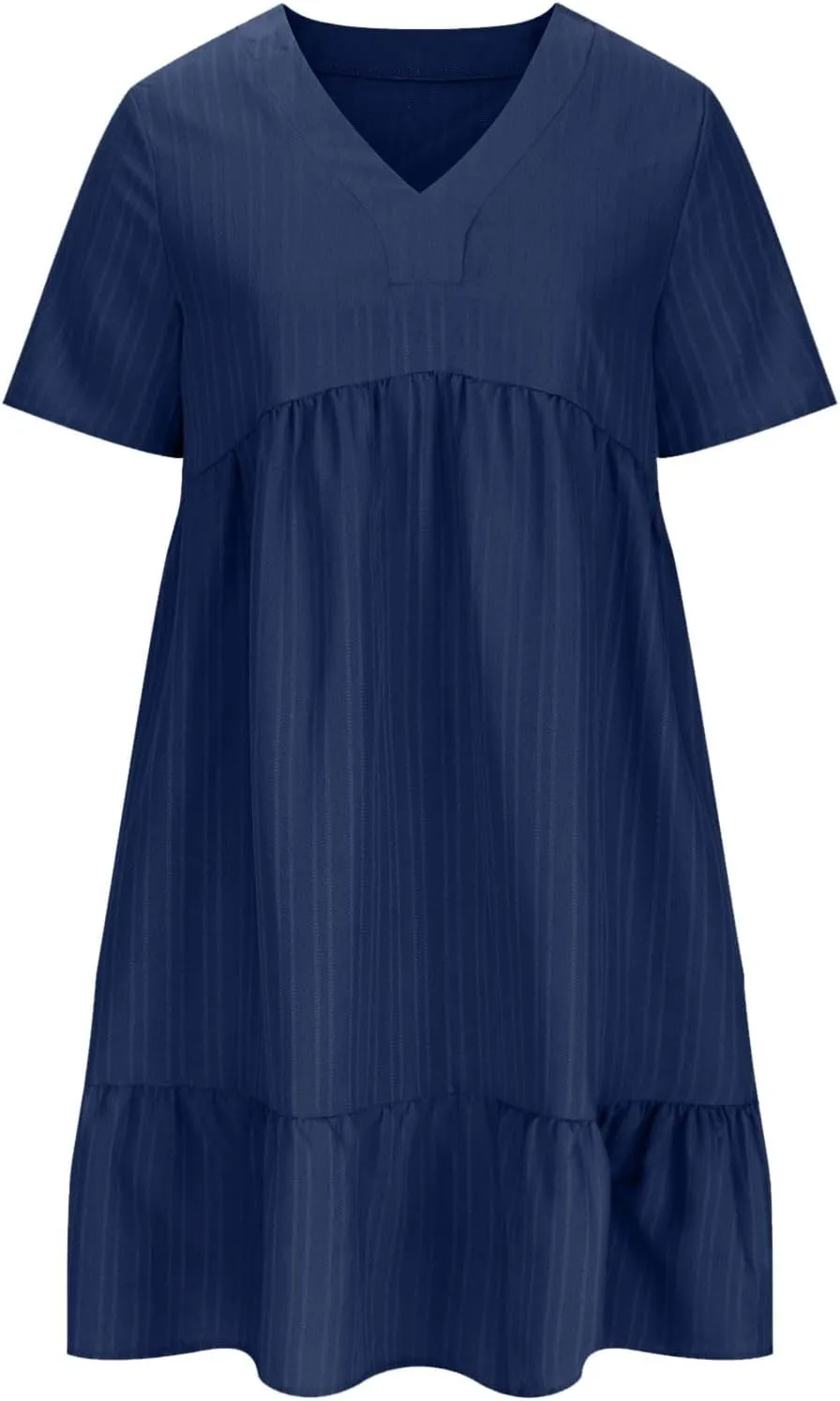 Summer Dresses for Women 2025 Casual V-Neck Short Sleeve Womens Dresses Fashion Swing Flowy Tiered Ruffle Beach Dress