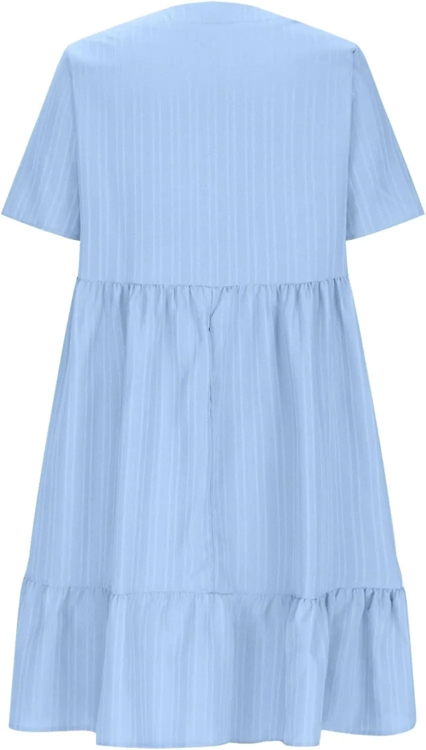 Summer Dresses for Women 2025 Casual V-Neck Short Sleeve Womens Dresses Fashion Swing Flowy Tiered Ruffle Beach Dress