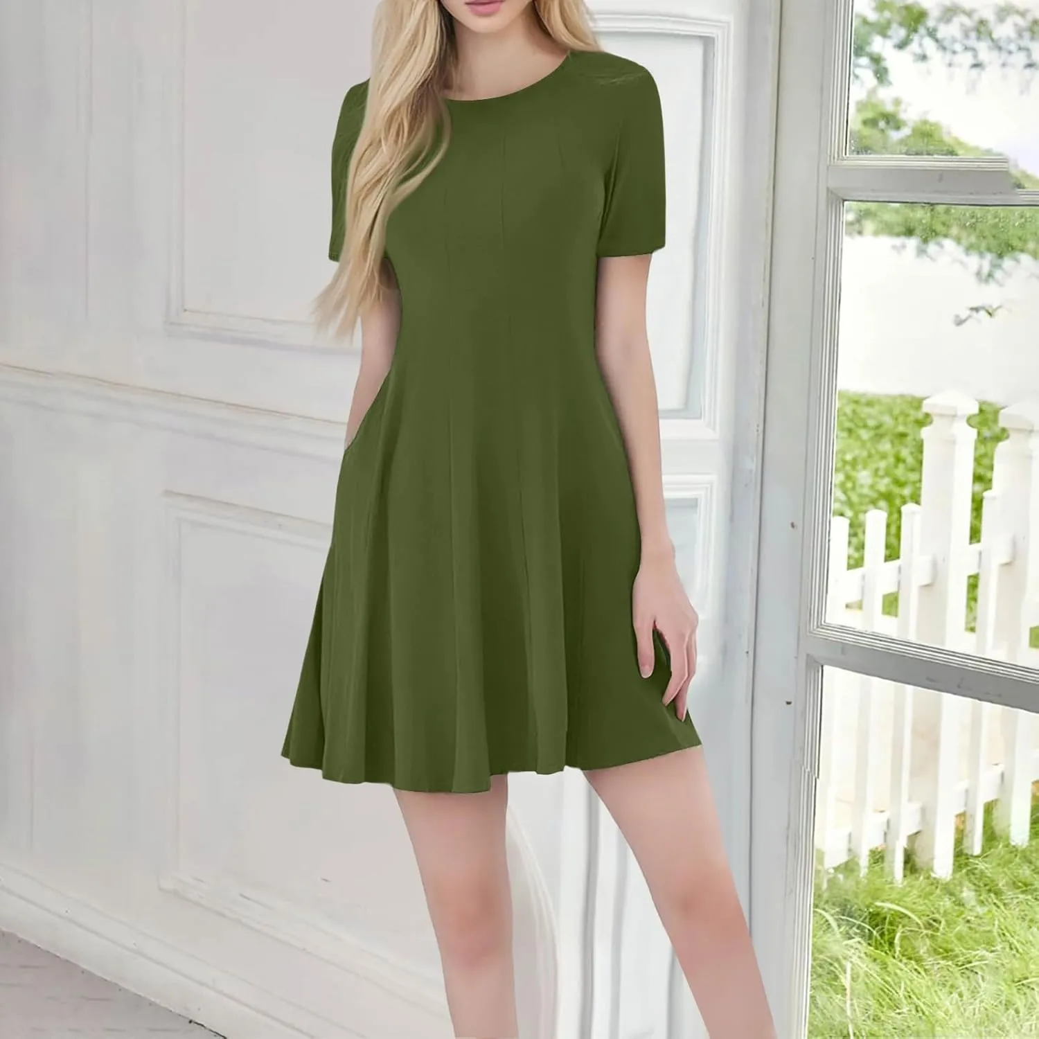 Summer Dresses for Women 2025 Crewneck Short Sleeve Mini Dress Casual T Shirt Flowy Swing Beach Vacation Dresses