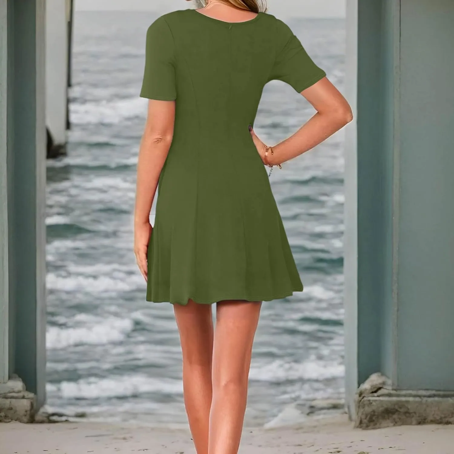 Summer Dresses for Women 2025 Crewneck Short Sleeve Mini Dress Casual T Shirt Flowy Swing Beach Vacation Dresses
