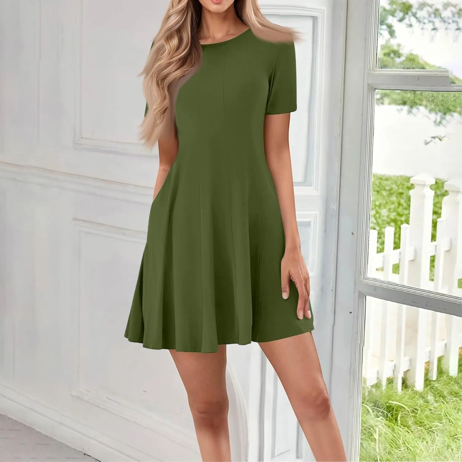 Summer Dresses for Women 2025 Crewneck Short Sleeve Mini Dress Casual T Shirt Flowy Swing Beach Vacation Dresses