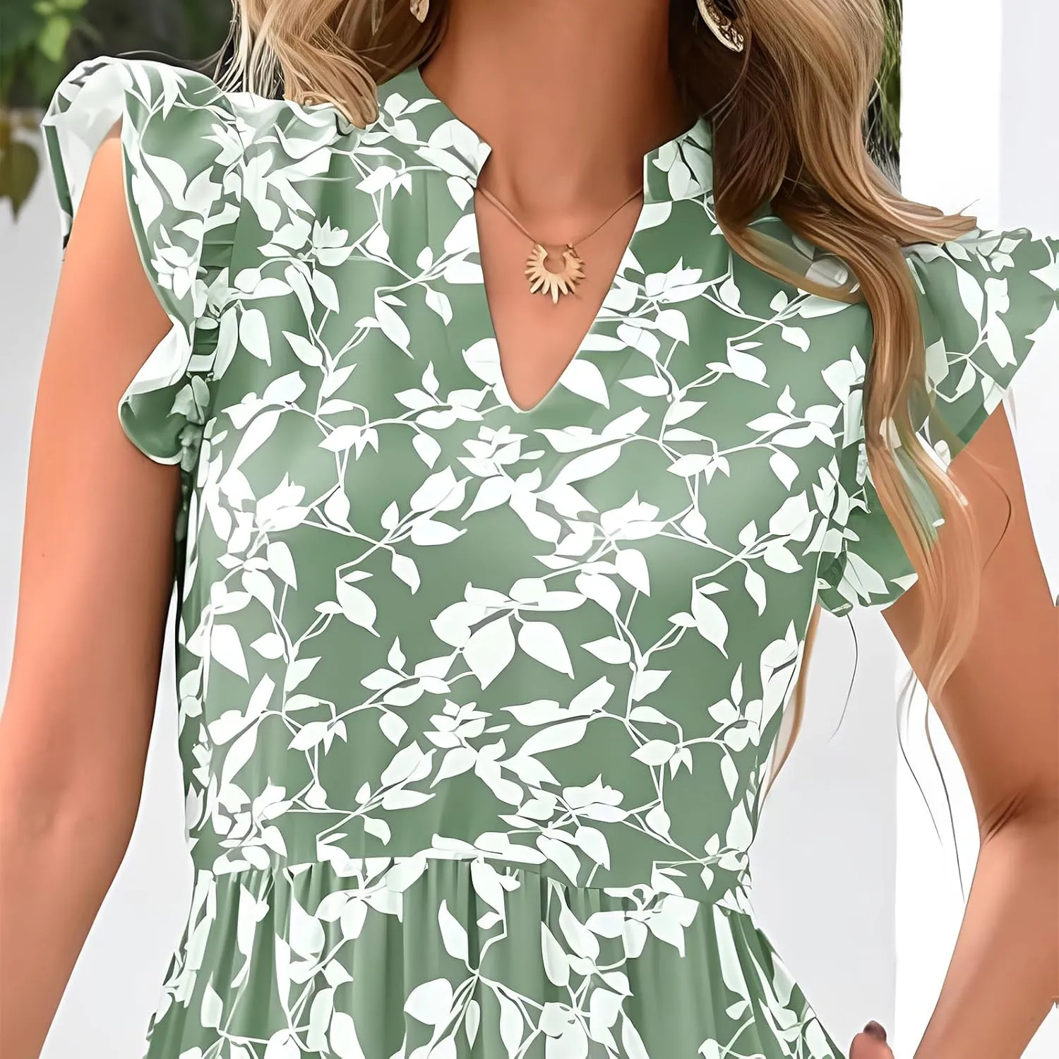 Summer Dresses for Women 2025 Floral Maxi Dress Cap Sleeve V Neck Ruffle Flowy Dresses Boho Beach Vacation Sundress