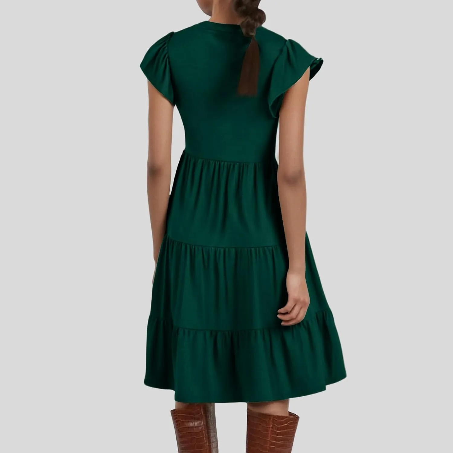 Summer Dresses for Women 2025 Ruffle Sleeve V-Neck Layered A-Line Midi Wedding Guest Boho Beach Vacation Sundresses