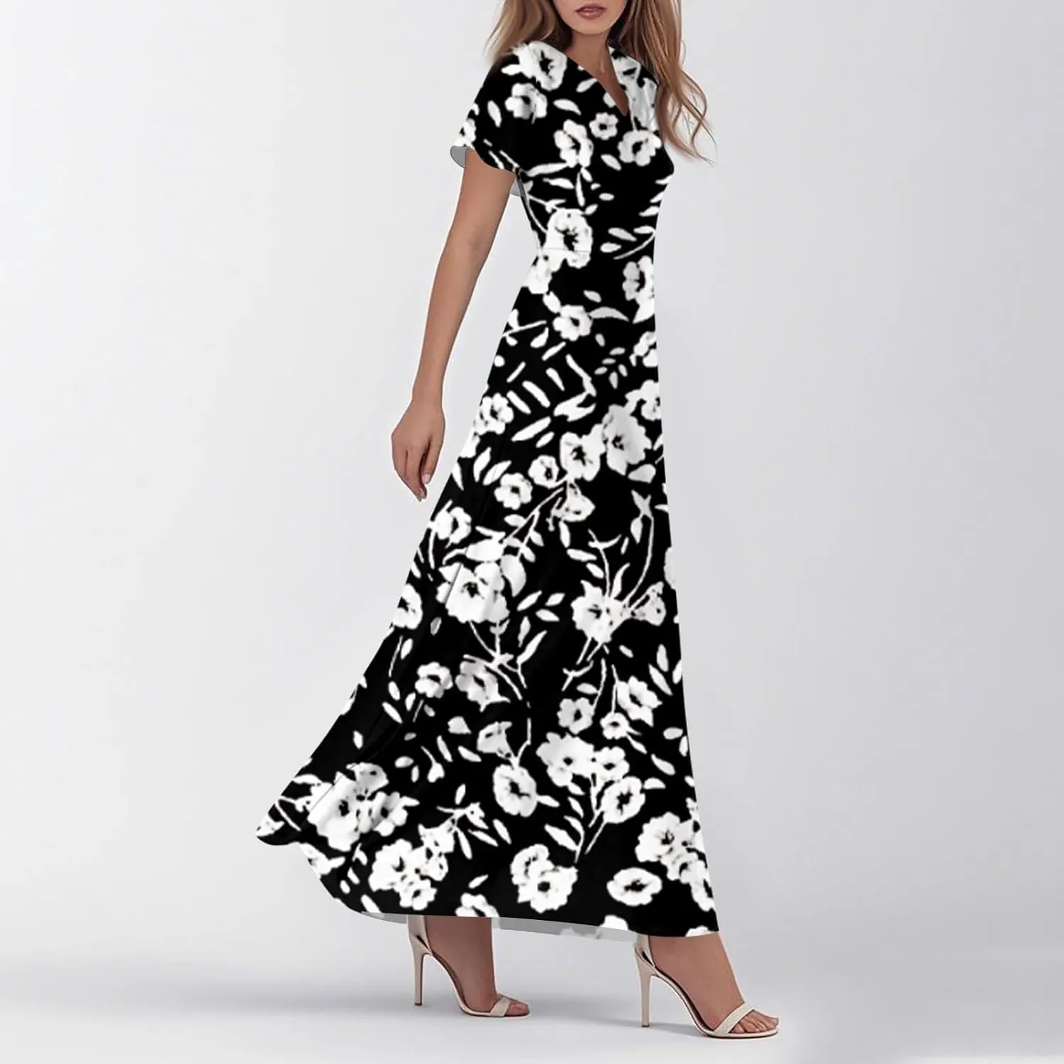 Summer Dresses for Women 2025 V Neck Short Sleeve Empire Waist Floral Garden Party Dress Beach Boho Maxi Sundress