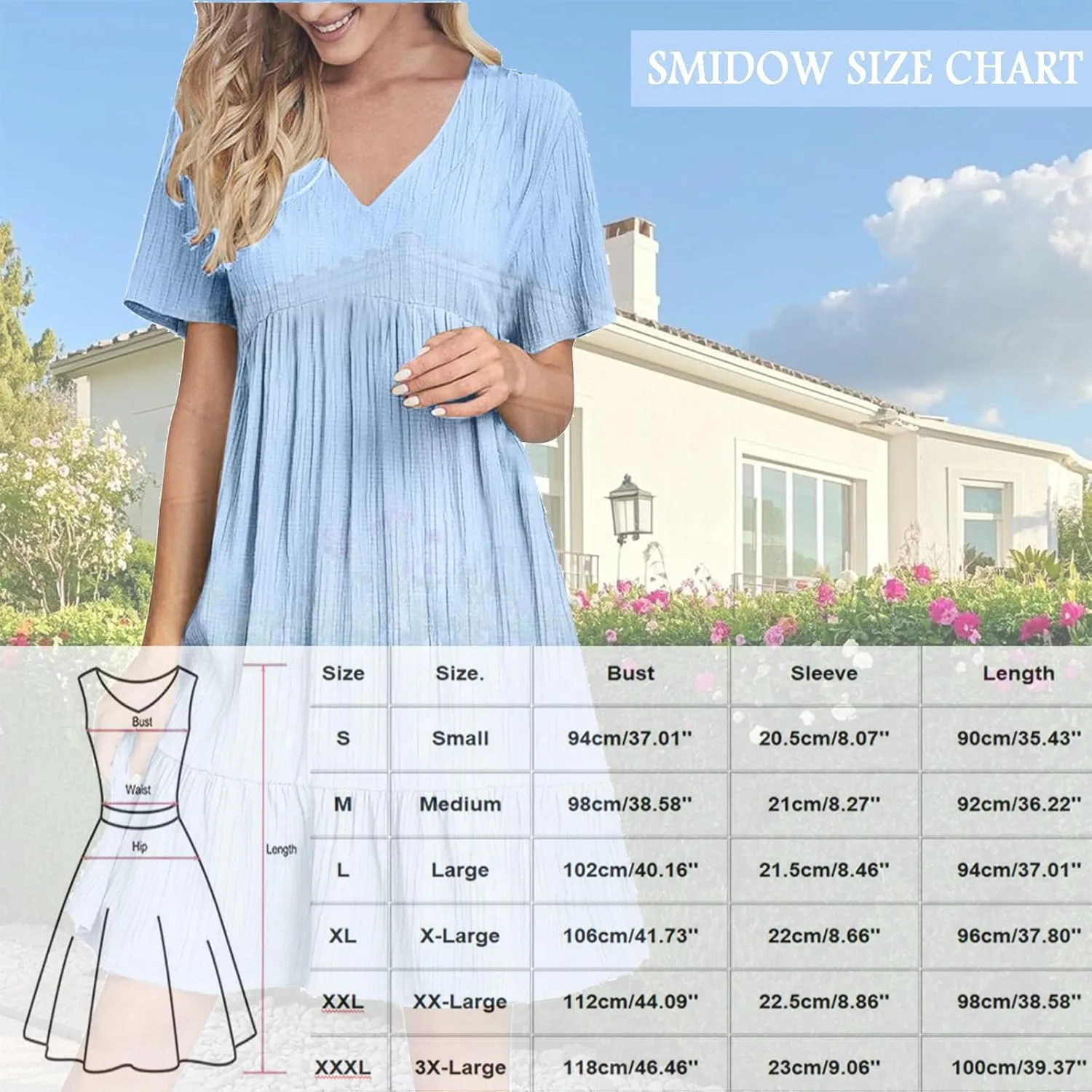 Summer Dresses for Women 2025 Vacation Short Sleeve v Neck Mini T Shirt Dress Pleated Ruffle Flowy Beach Sundresses