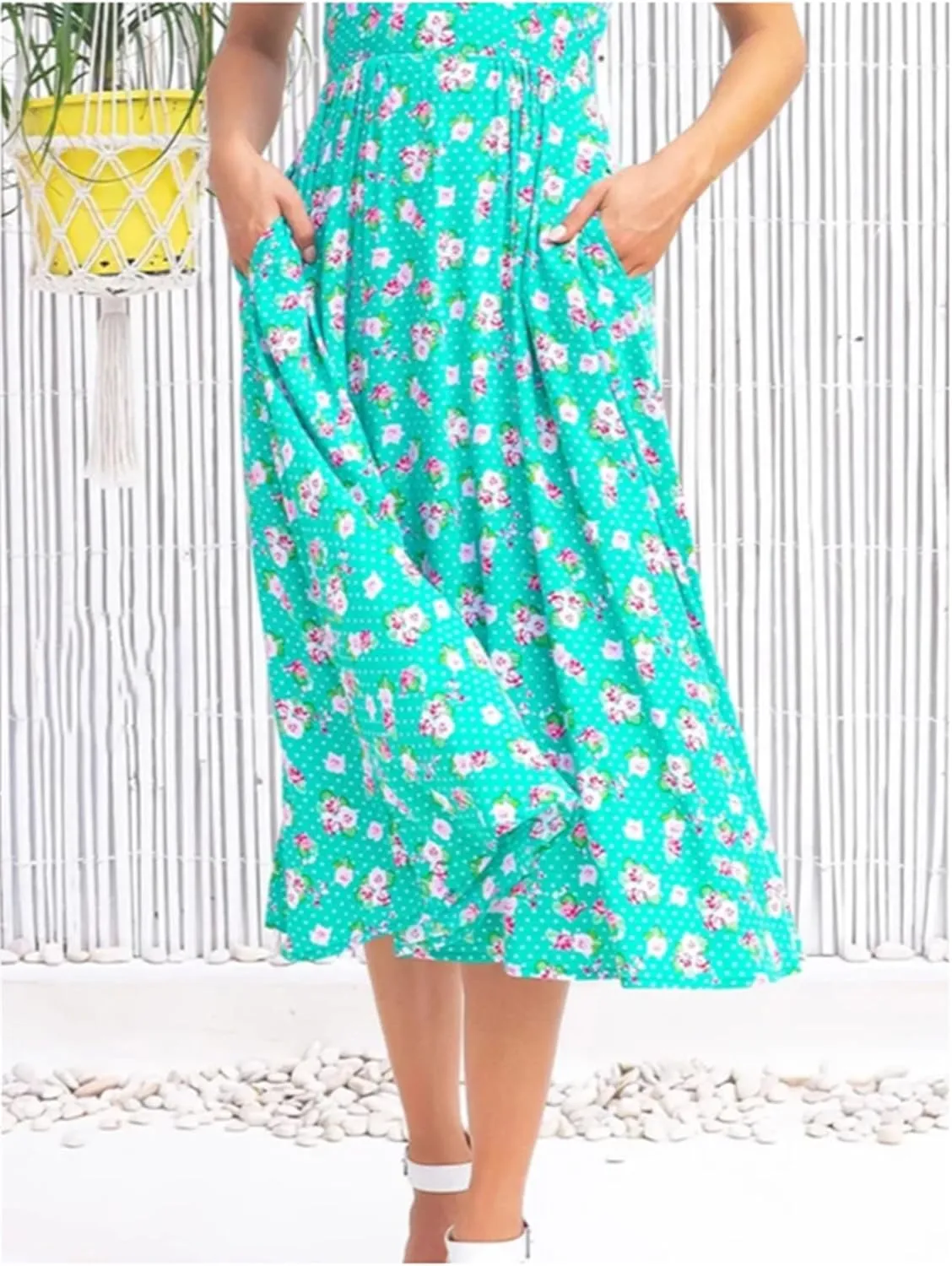 Summer Dresses for Women Floral Midi Wedding Guest Dress Deep V-Neck Short Sleeve Boho Prom Dresses Beach Sundress