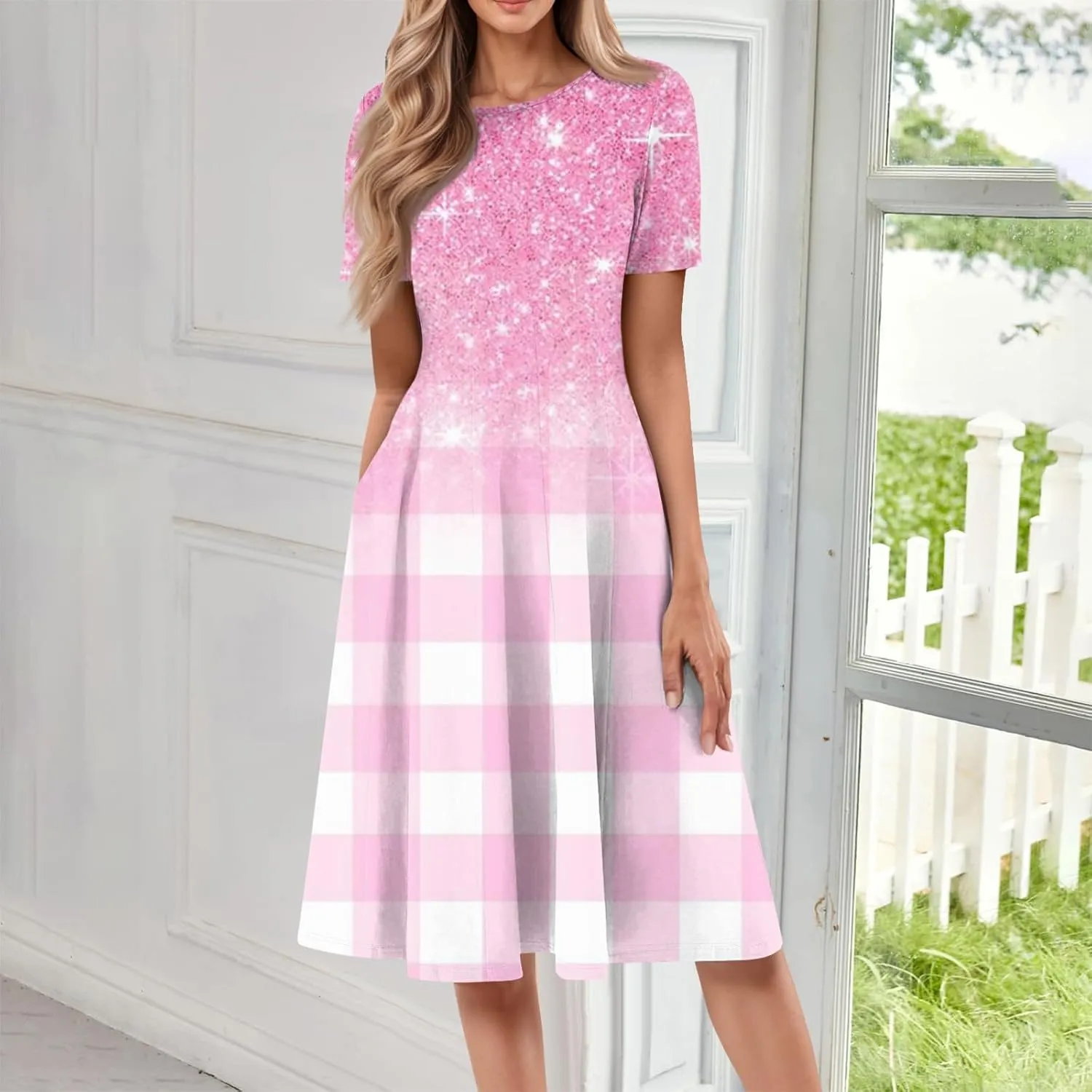 Summer Dresses Women Midi Dresses for Women Summer Short Sleeve Dresses Women Casual Spring Loose Fit Cute