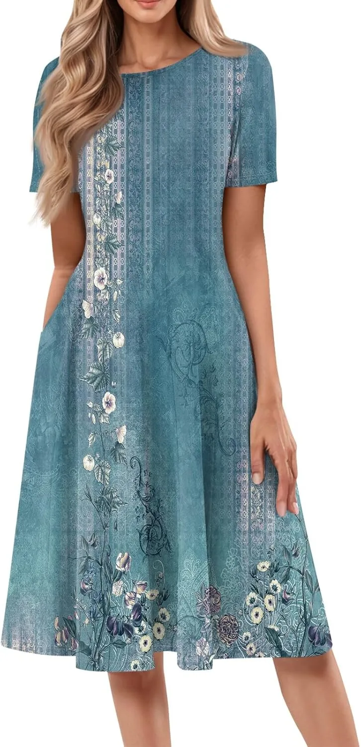 Summer Dresses Women Midi Dresses for Women Summer Short Sleeve Dresses Women Casual Spring Loose Fit Cute