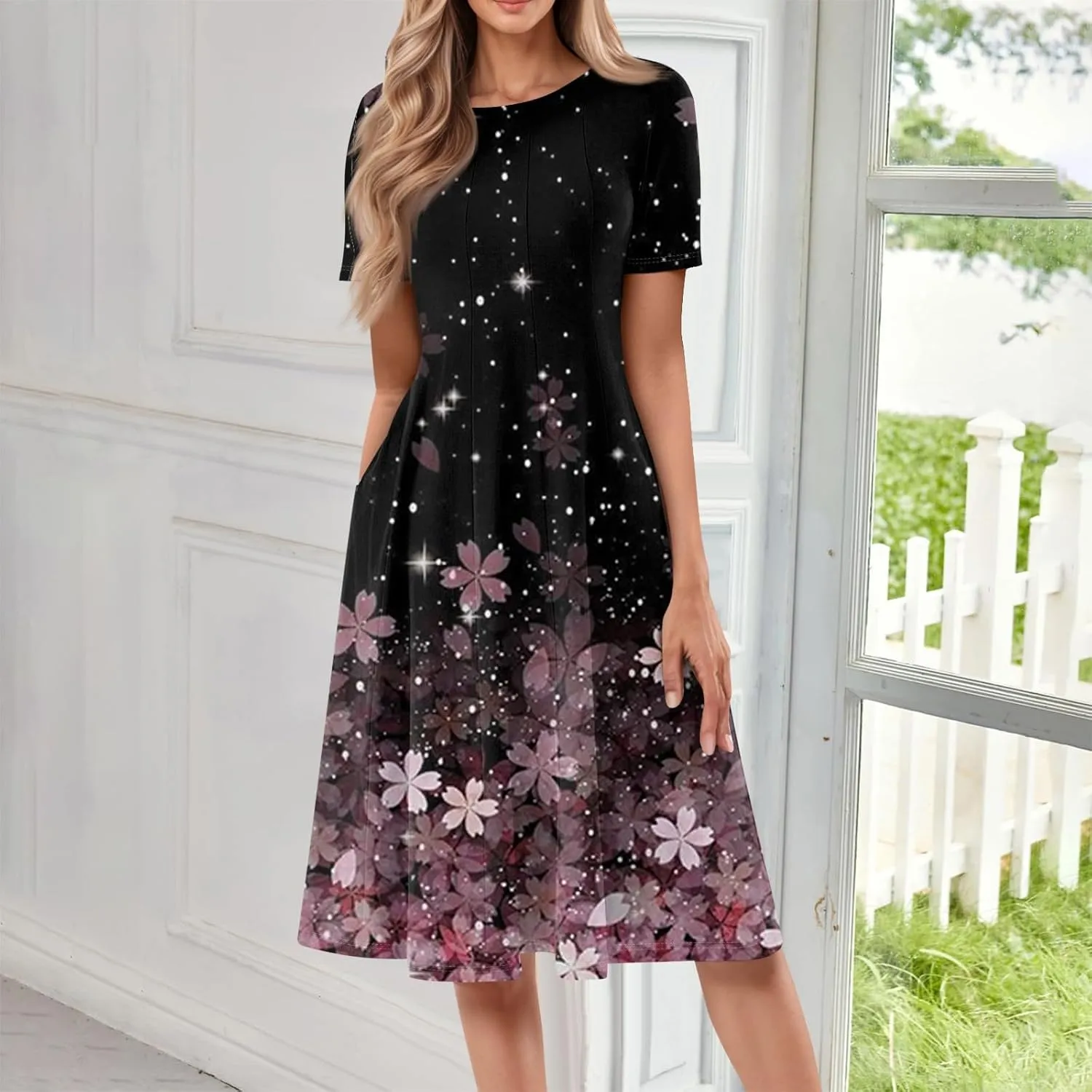 Summer Dresses Women Midi Dresses for Women Summer Short Sleeve Dresses Women Casual Spring Loose Fit Cute