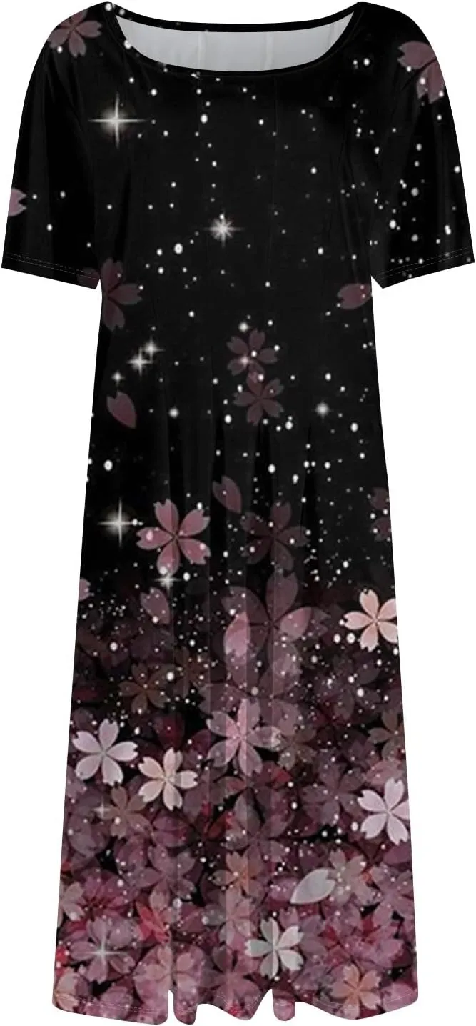 Summer Dresses Women Midi Dresses for Women Summer Short Sleeve Dresses Women Casual Spring Loose Fit Cute
