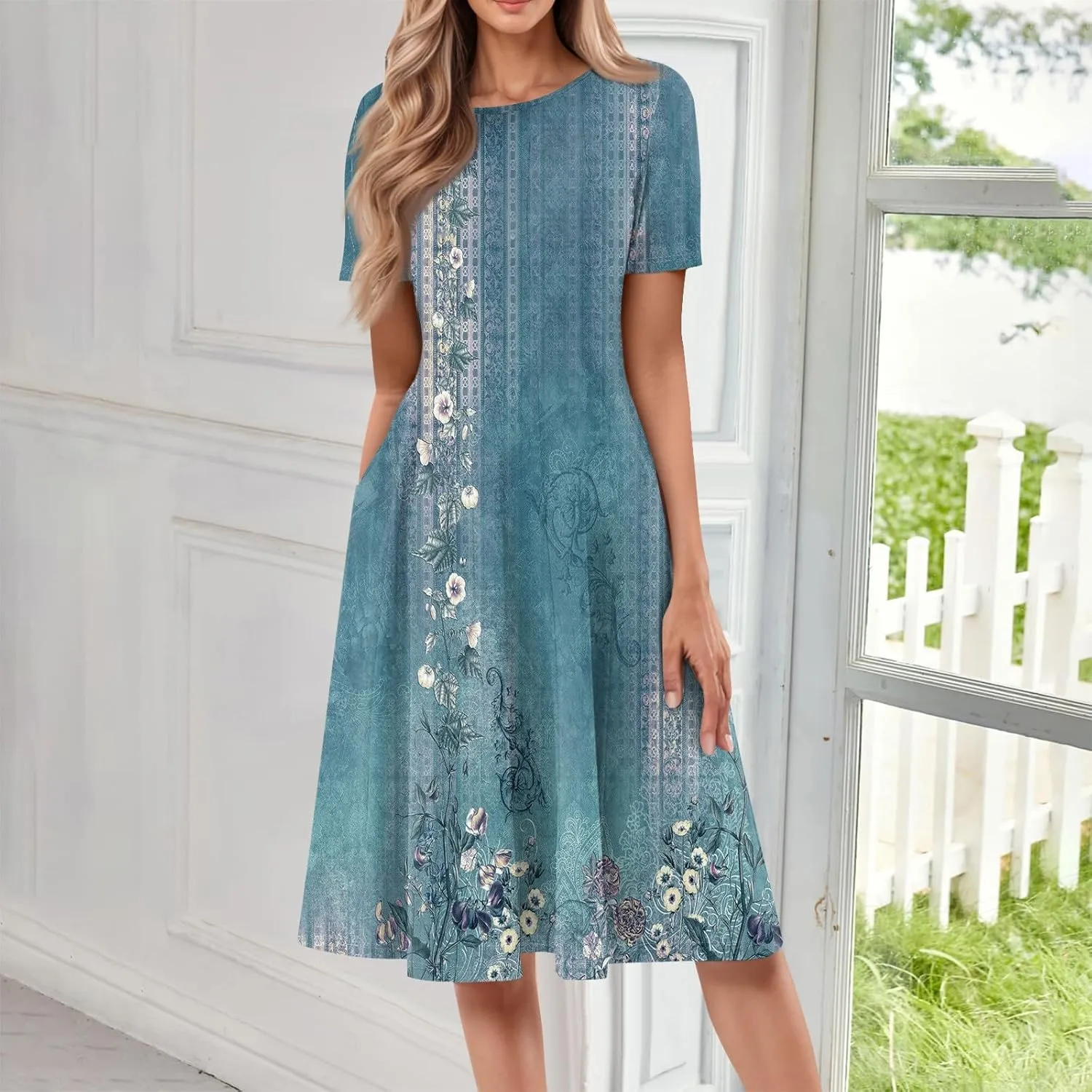 Summer Dresses Women Midi Dresses for Women Summer Short Sleeve Dresses Women Casual Spring Loose Fit Cute