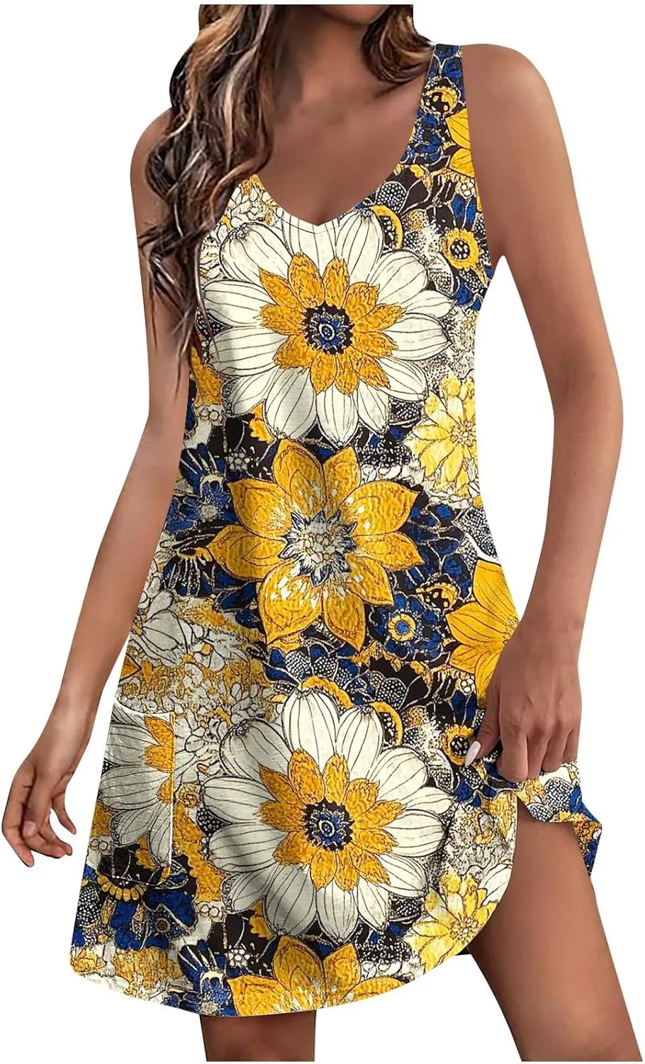 Summer Shirt Dresses Women Beach Boho Sleeveless Mini Dress Vintage Floral Flowy Tank Sundresses Swimwear Cover Up