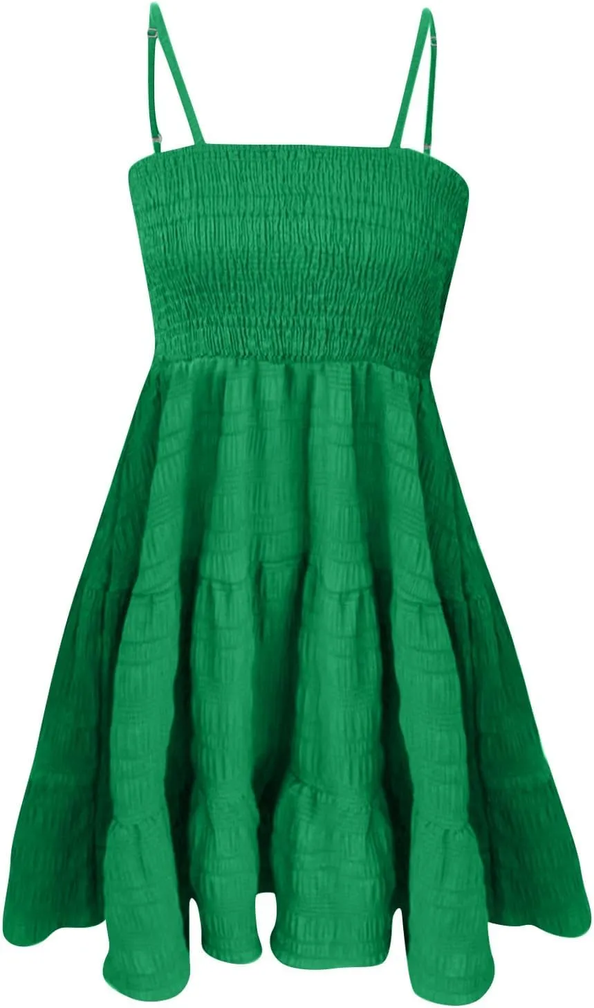 Summer Spaghetti Strap Dresses for Women Sleeveless Square Neck Mini Dress Swing A Line Short Dress Beach Sundresses