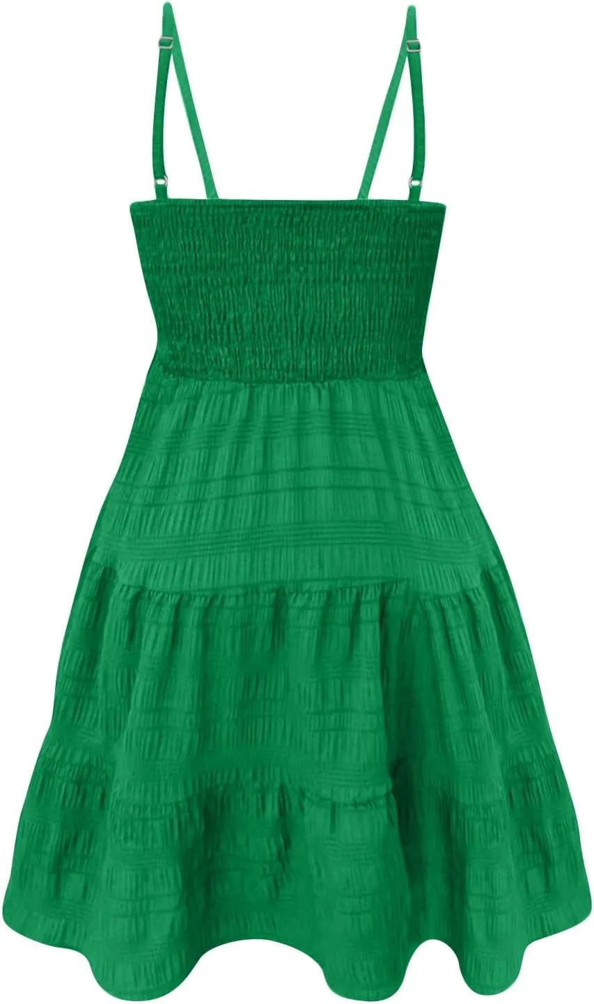 Summer Spaghetti Strap Dresses for Women Sleeveless Square Neck Mini Dress Swing A Line Short Dress Beach Sundresses