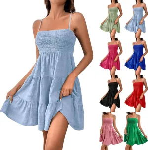 Summer Spaghetti Strap Dresses for Women Sleeveless Square Neck Mini Dress Swing A Line Short Dress Beach Sundresses