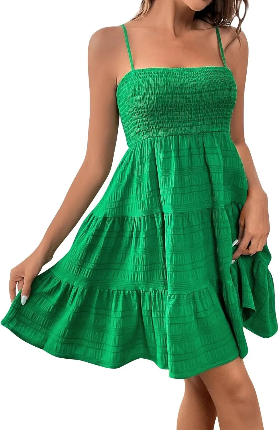 Summer Spaghetti Strap Dresses for Women Sleeveless Square Neck Mini Dress Swing A Line Short Dress Beach Sundresses