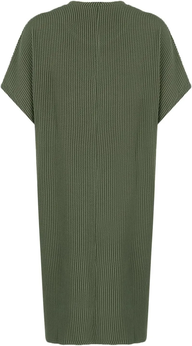 Summer Tshirt Dress Women Trendy Short Sleeve Loose Shift Dresses Casual Striped Textured Ribbed Mini T Shirt Dresses