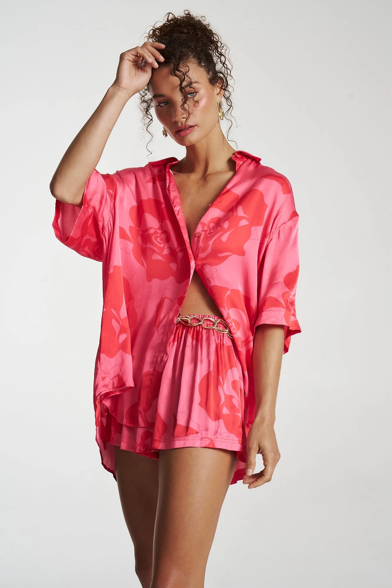 SUMMI SUMMI Womens Elastic Waist Shorts- A Rose By Any Other Name