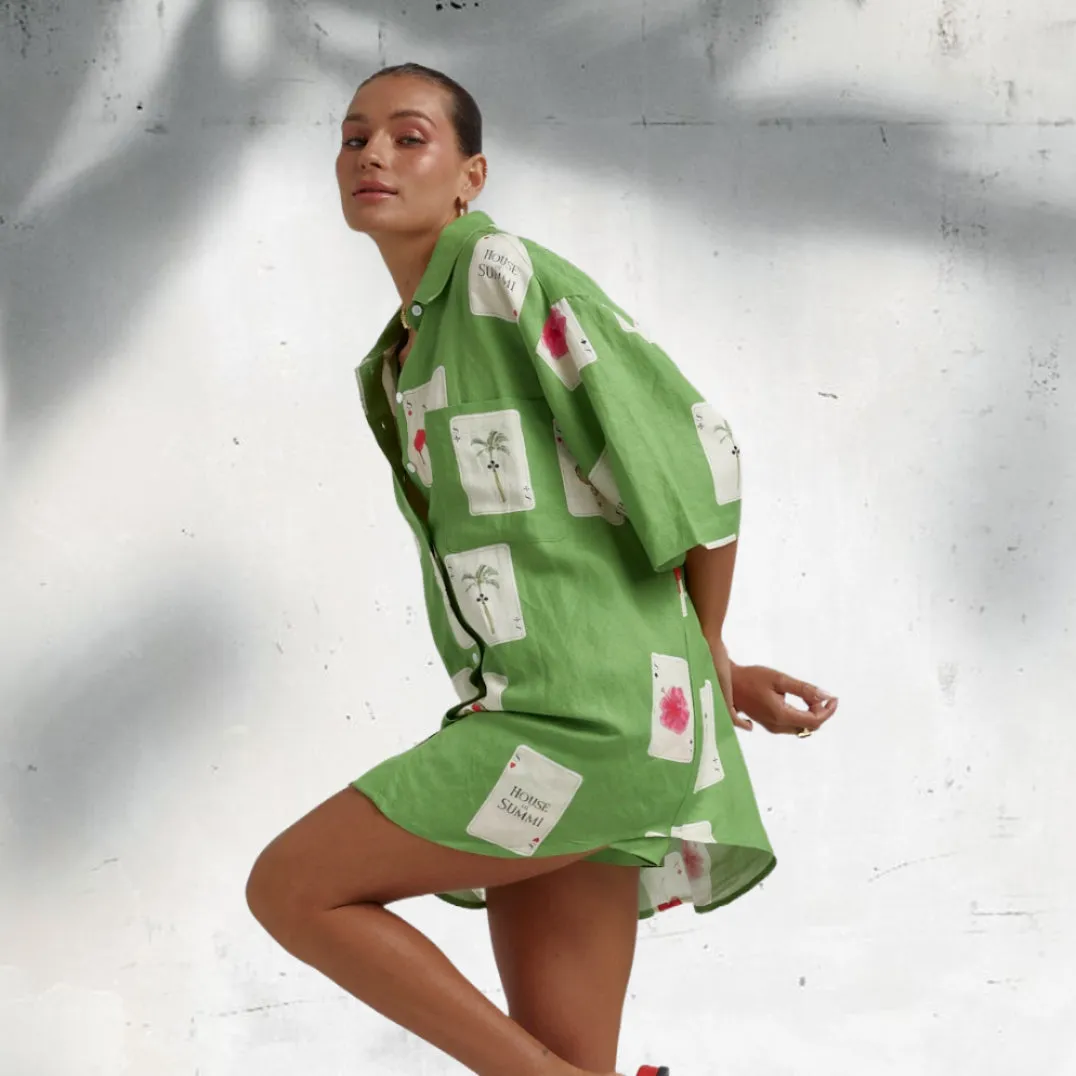 SUMMI SUMMI Womens Linen Big Shirt - House Of Summi Tarragon