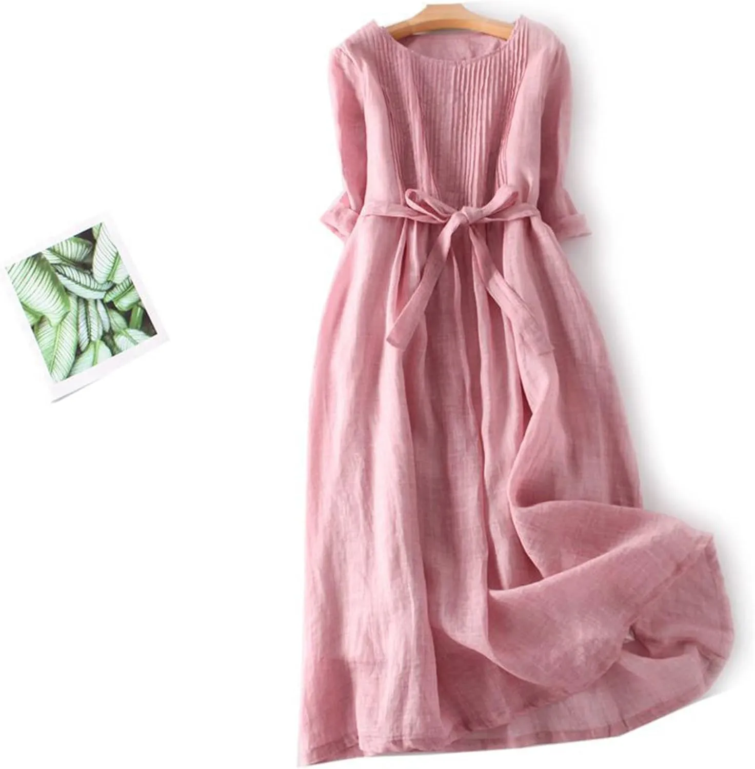 Sundresses for Women 2025 Crew Neck 3/4 Sleeve Summer Midi Dresses Tropical Holiday Beach Vacation Smocked Dress