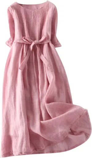 Sundresses for Women 2025 Crew Neck 3/4 Sleeve Summer Midi Dresses Tropical Holiday Beach Vacation Smocked Dress