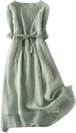 Sundresses for Women 2025 Crew Neck 3/4 Sleeve Summer Midi Dresses Tropical Holiday Beach Vacation Smocked Dress