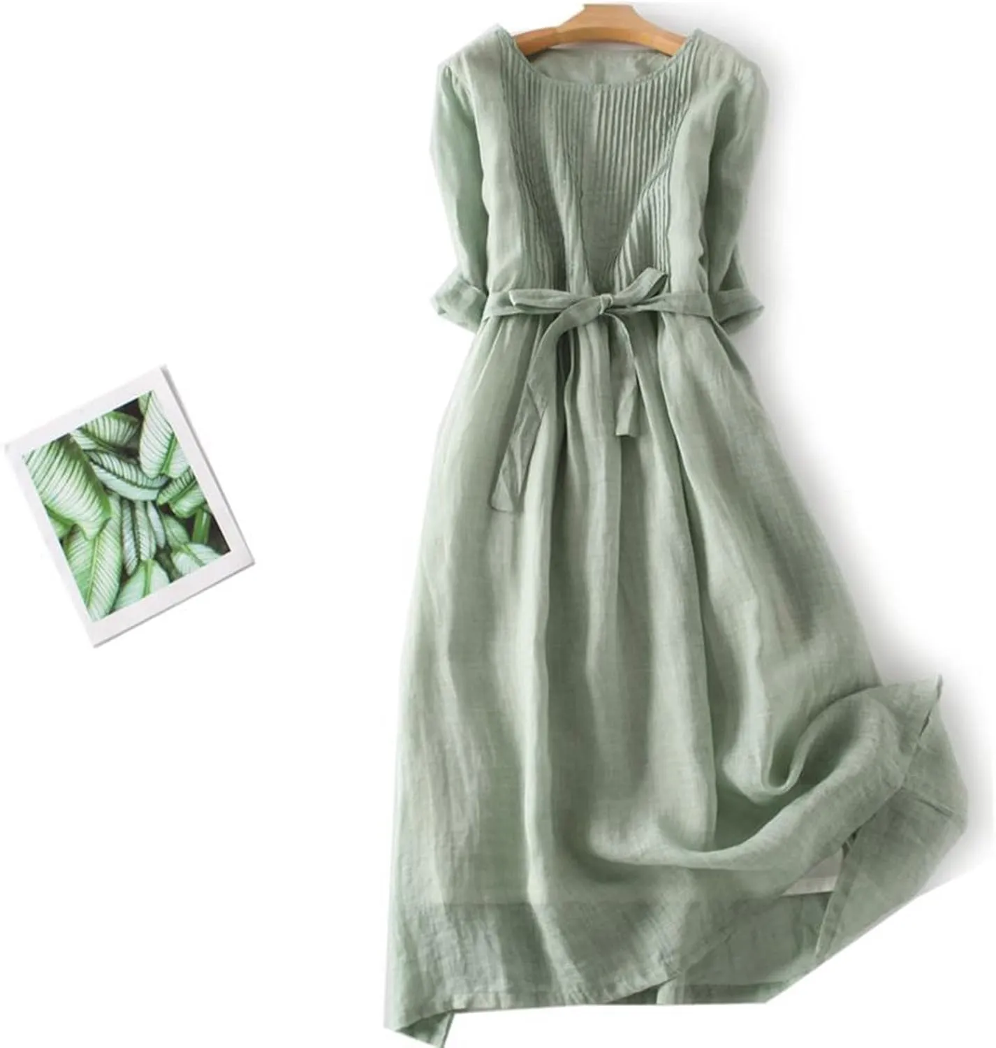 Sundresses for Women 2025 Crew Neck 3/4 Sleeve Summer Midi Dresses Tropical Holiday Beach Vacation Smocked Dress