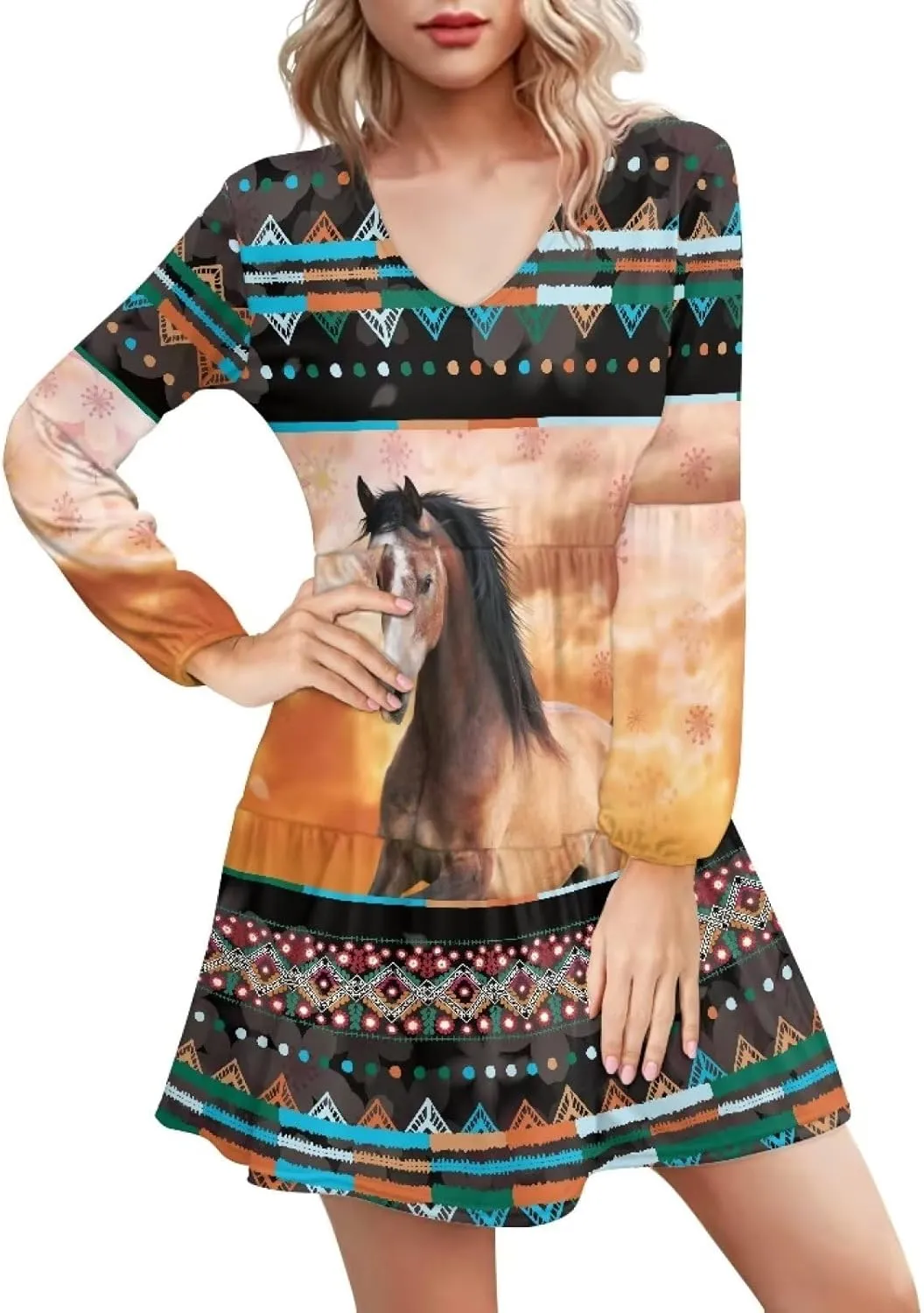 Suobstales Women Summer Tunic Dress V Neck Casual Loose Flowy Swing Shift Dresses Plus Size S-4XL