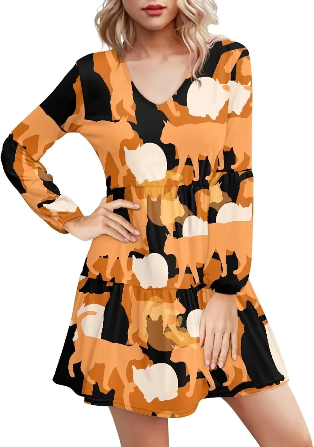 Suobstales Women Summer Tunic Dress V Neck Casual Loose Flowy Swing Shift Dresses Plus Size S-4XL