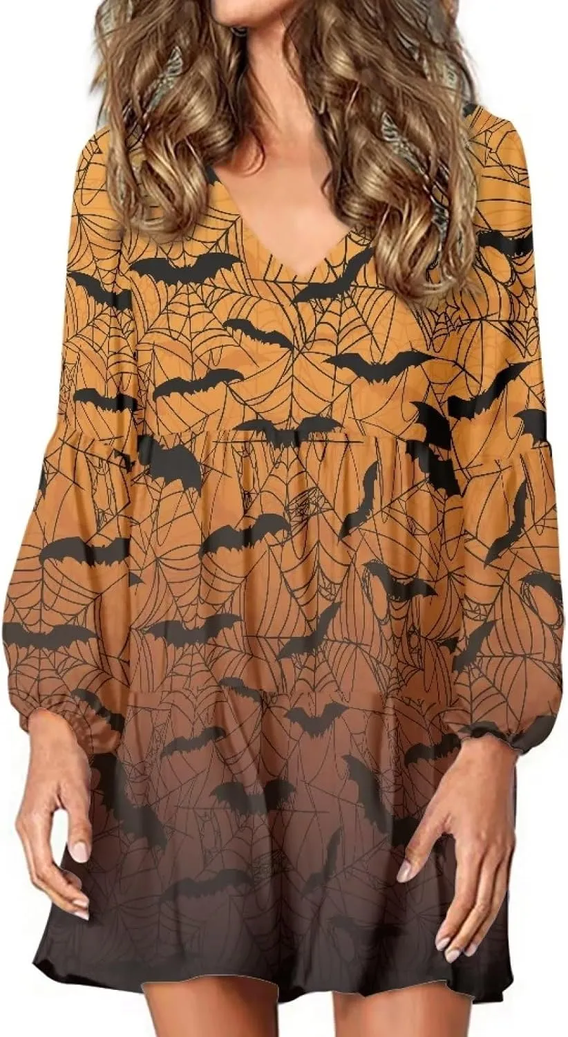 Suobstales Women Summer Tunic Dress V Neck Casual Loose Flowy Swing Shift Dresses Plus Size S-4XL