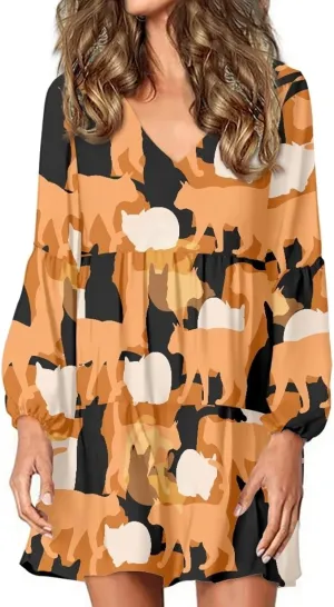 Suobstales Women Summer Tunic Dress V Neck Casual Loose Flowy Swing Shift Dresses Plus Size S-4XL