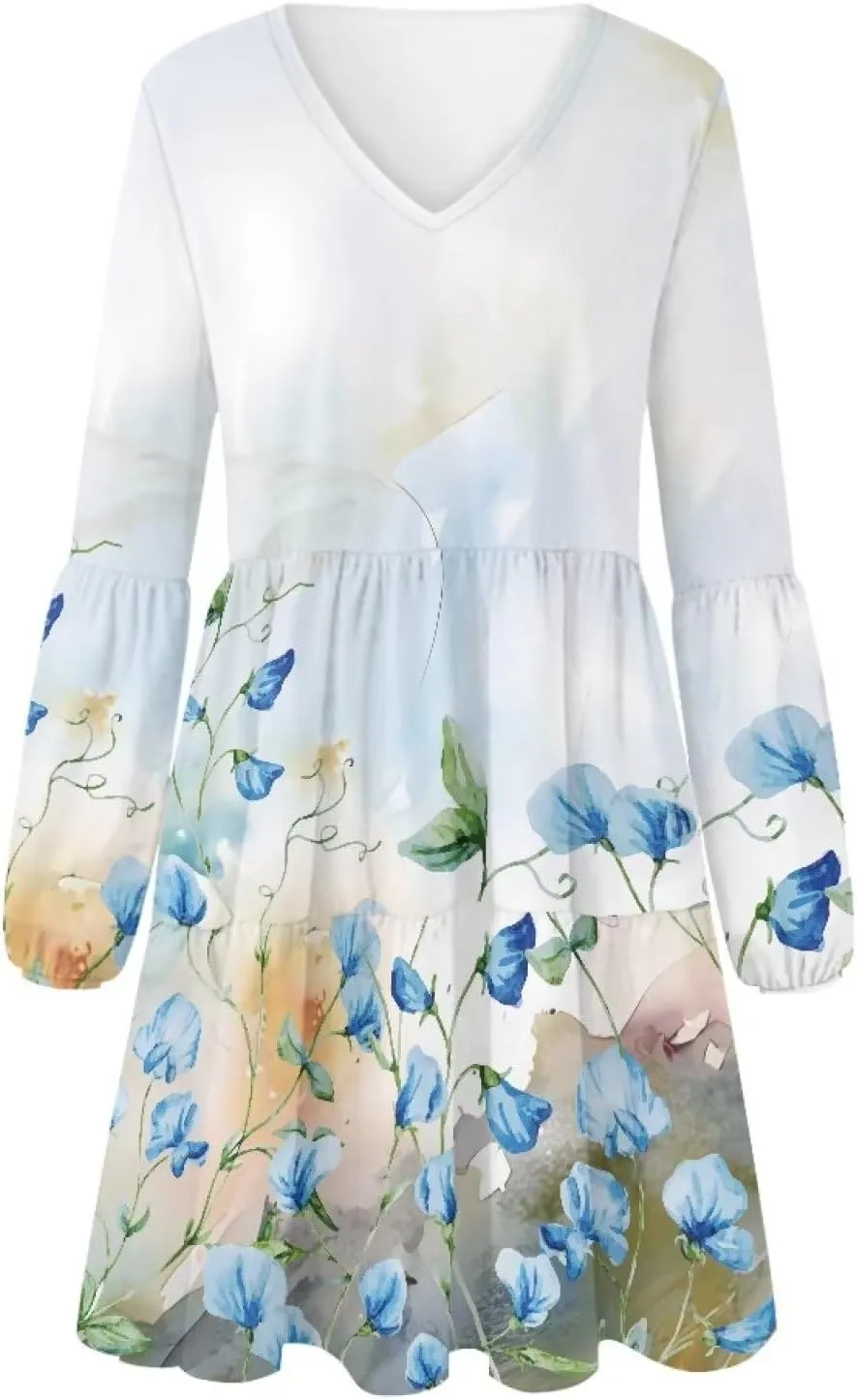Suobstales Women Summer Tunic Dress V Neck Casual Loose Flowy Swing Shift Dresses Plus Size S-4XL