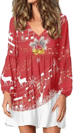 Suobstales Women Summer Tunic Dress V Neck Casual Loose Flowy Swing Shift Dresses Plus Size S-4XL