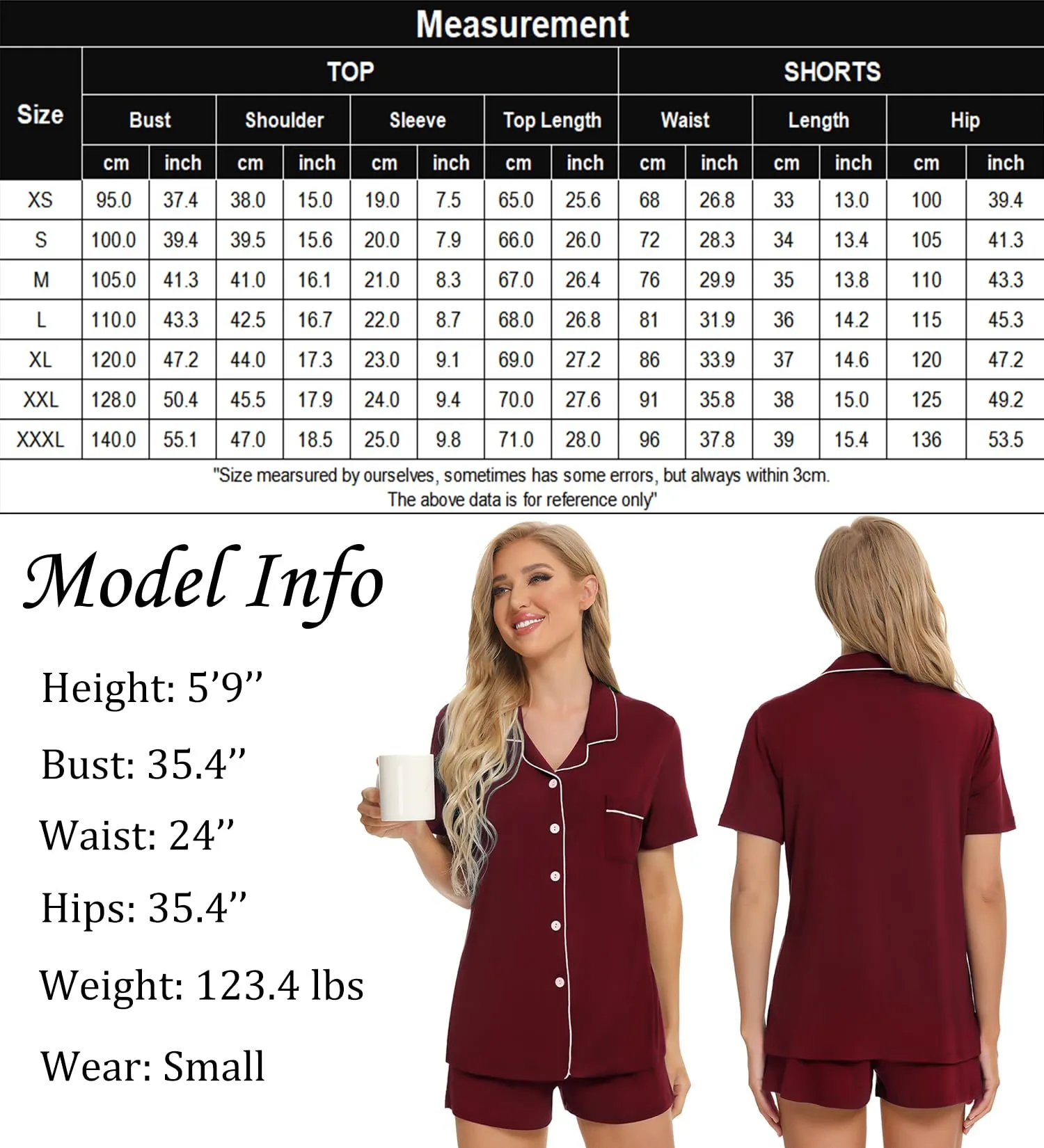 SWOMOG Womens Button Down Pajamas Set Short Sleeve Sleepwear Bride Soft Pj Lounge Sets XS-3XL