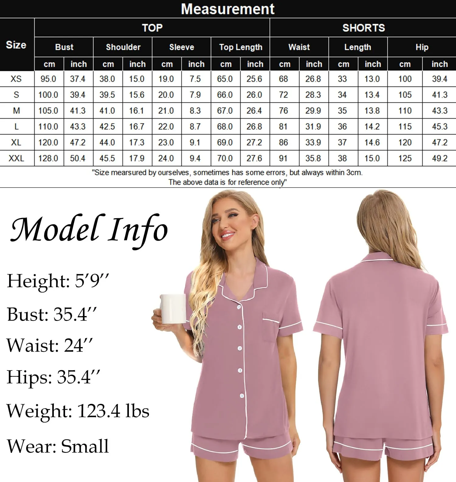 SWOMOG Womens Button Down Pajamas Set Short Sleeve Sleepwear Bride Soft Pj Lounge Sets XS-3XL
