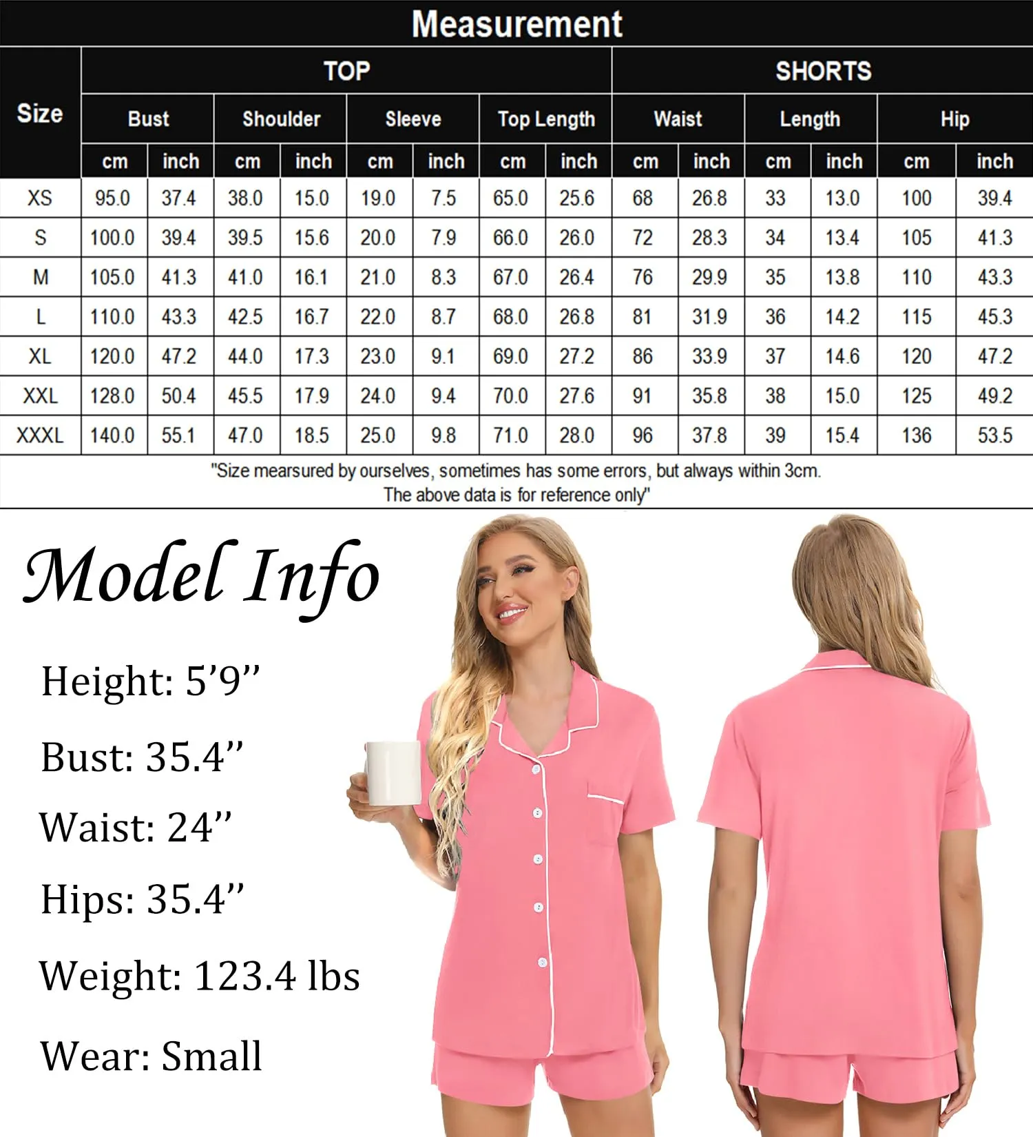 SWOMOG Womens Button Down Pajamas Set Short Sleeve Sleepwear Bride Soft Pj Lounge Sets XS-3XL