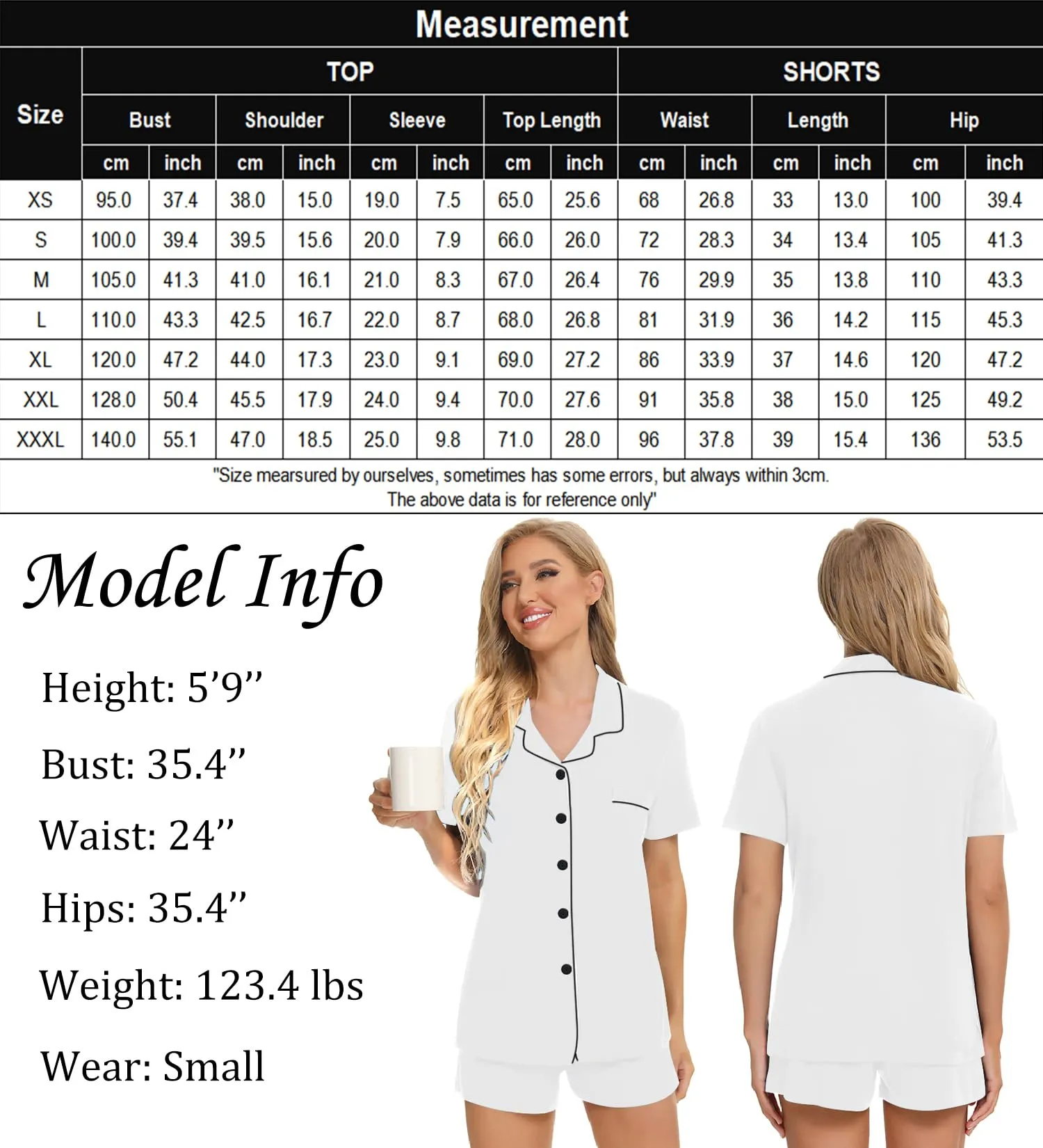 SWOMOG Womens Button Down Pajamas Set Short Sleeve Sleepwear Bride Soft Pj Lounge Sets XS-3XL