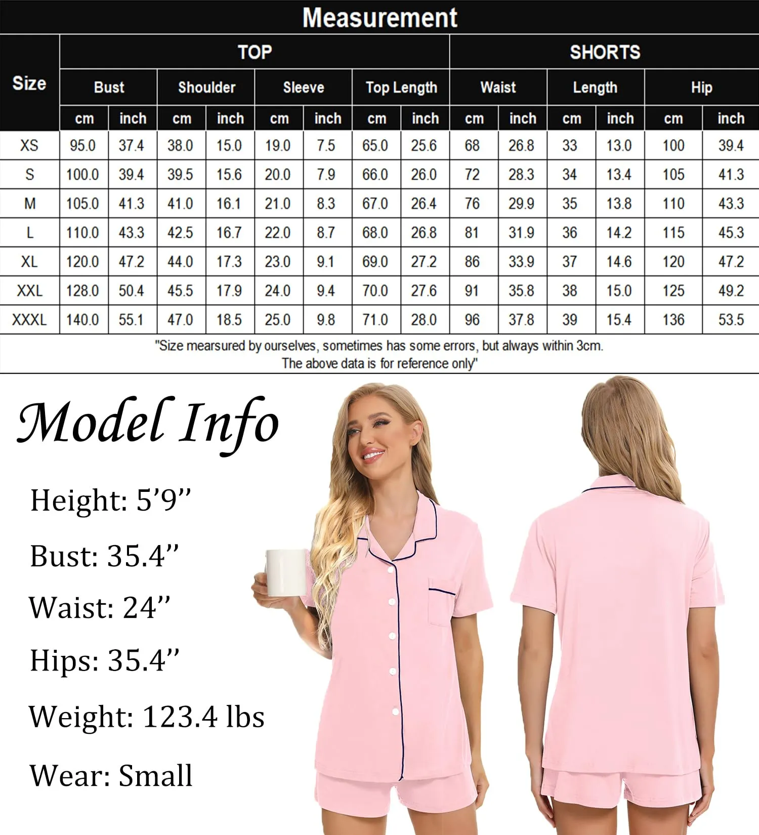 SWOMOG Womens Button Down Pajamas Set Short Sleeve Sleepwear Bride Soft Pj Lounge Sets XS-3XL