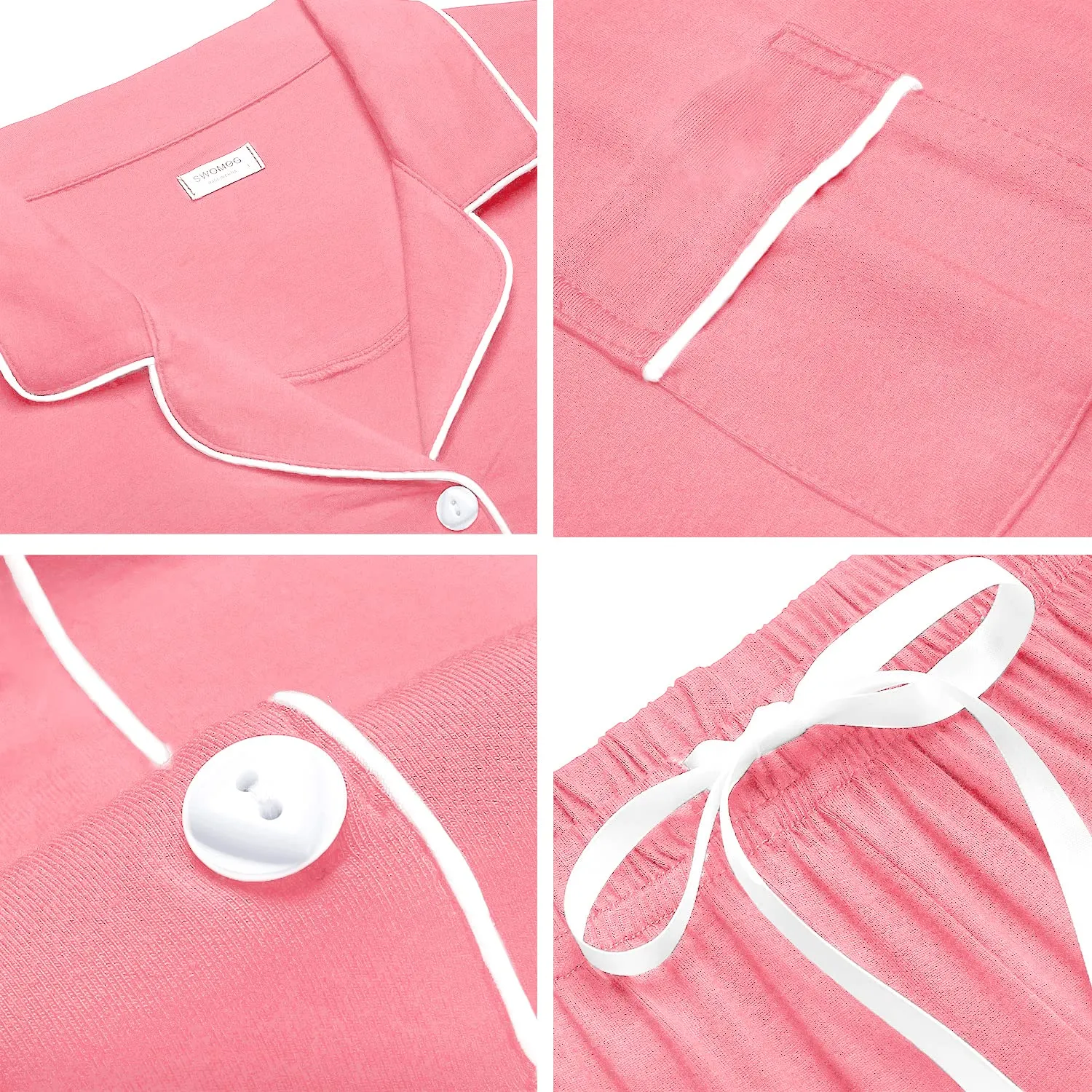 SWOMOG Womens Button Down Pajamas Set Short Sleeve Sleepwear Bride Soft Pj Lounge Sets XS-3XL
