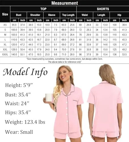 SWOMOG Womens Button Down Pajamas Set Short Sleeve Sleepwear Bride Soft Pj Lounge Sets XS-3XL