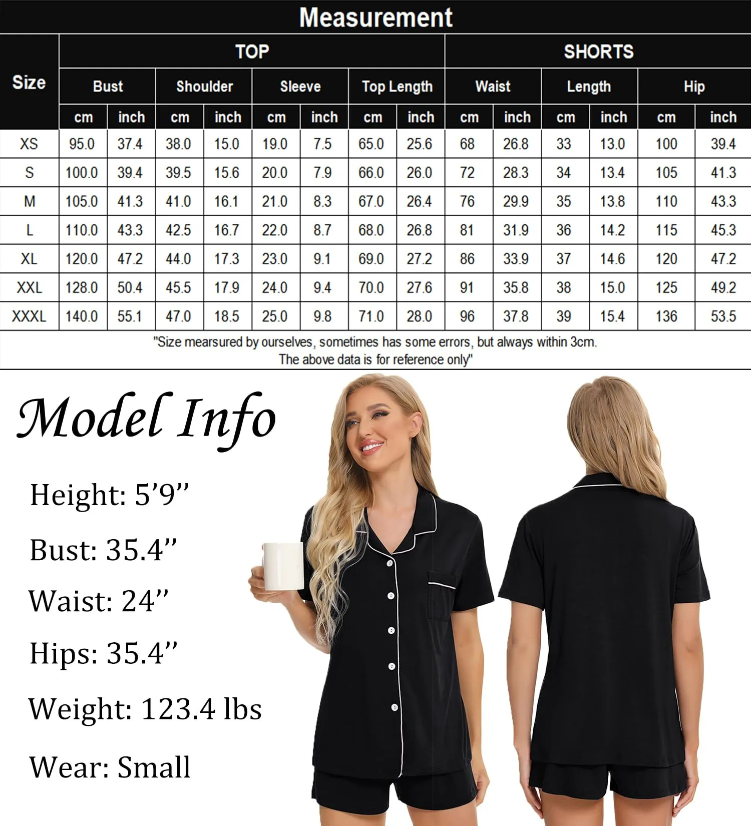 SWOMOG Womens Button Down Pajamas Set Short Sleeve Sleepwear Bride Soft Pj Lounge Sets XS-3XL