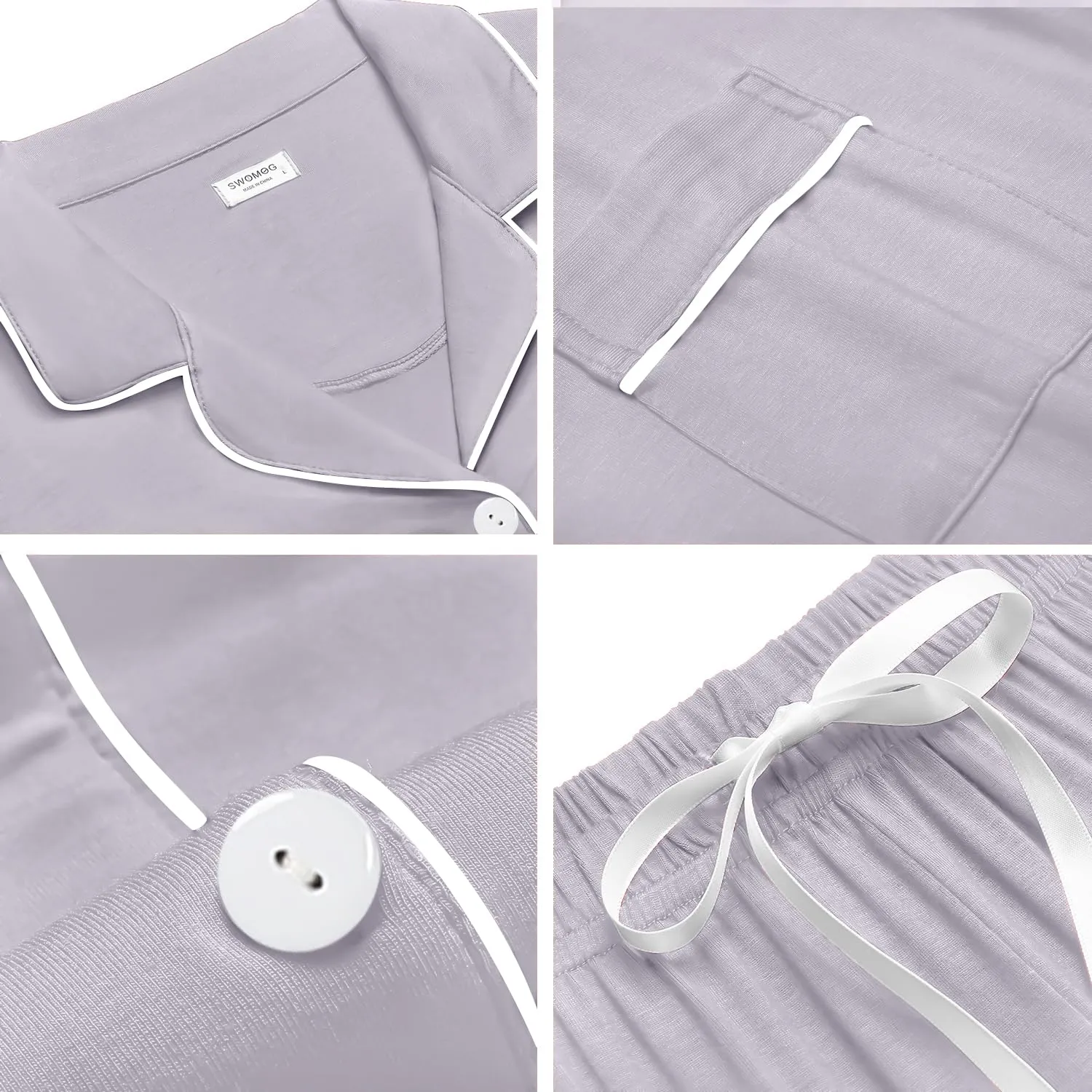 SWOMOG Womens Button Down Pajamas Set Short Sleeve Sleepwear Bride Soft Pj Lounge Sets XS-3XL