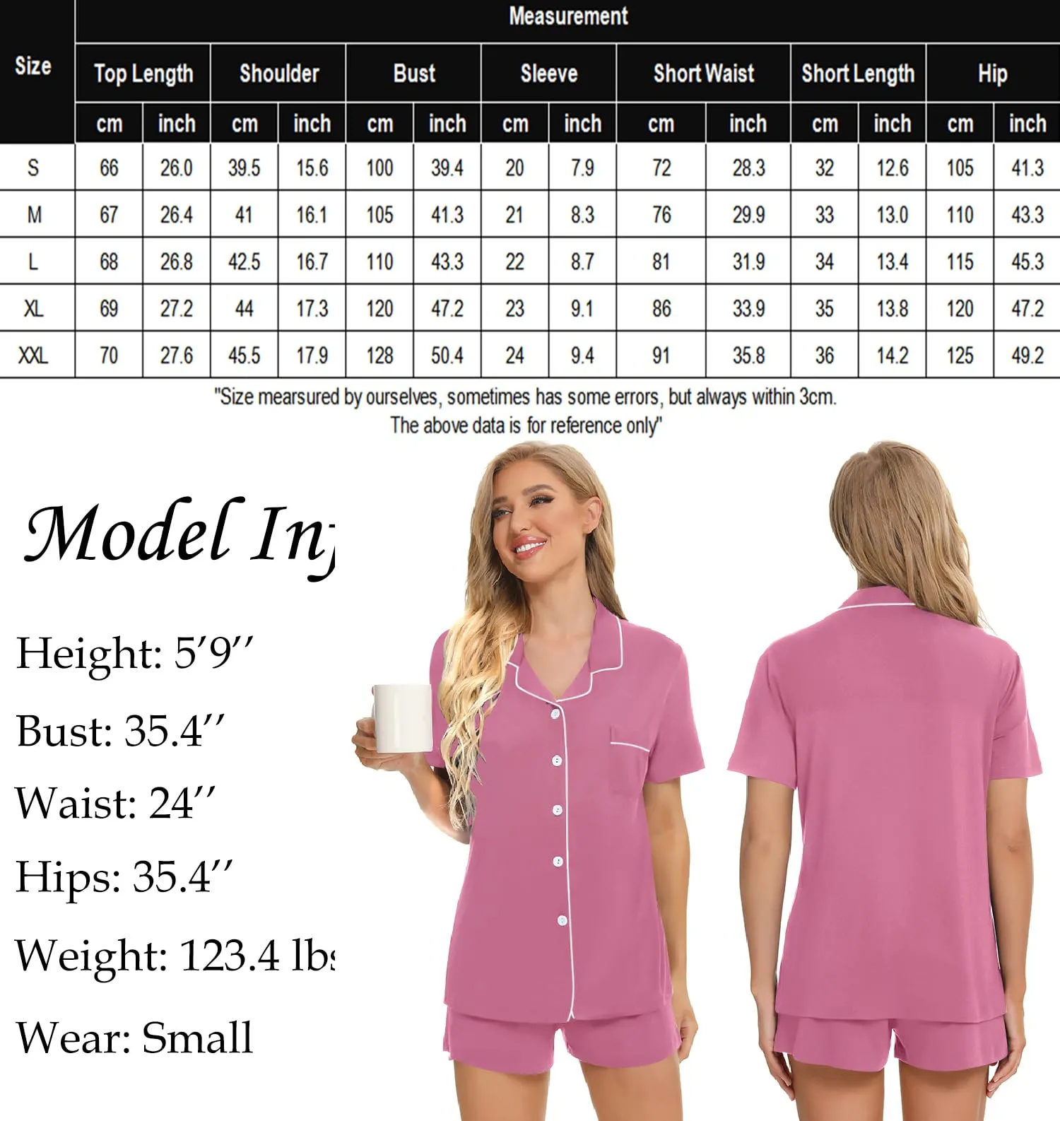 SWOMOG Womens Button Down Pajamas Set Short Sleeve Sleepwear Bride Soft Pj Lounge Sets XS-3XL