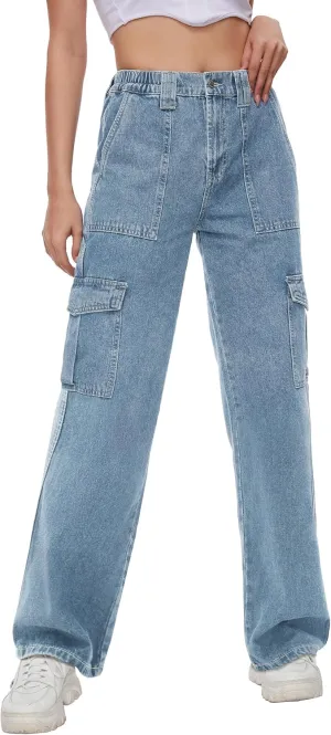 Tapata Women's 26"/28"/30"/32"/34" Cargo Jeans Straight Leg Short Petite Regular Tall Denim Relaxed Y2K Pants