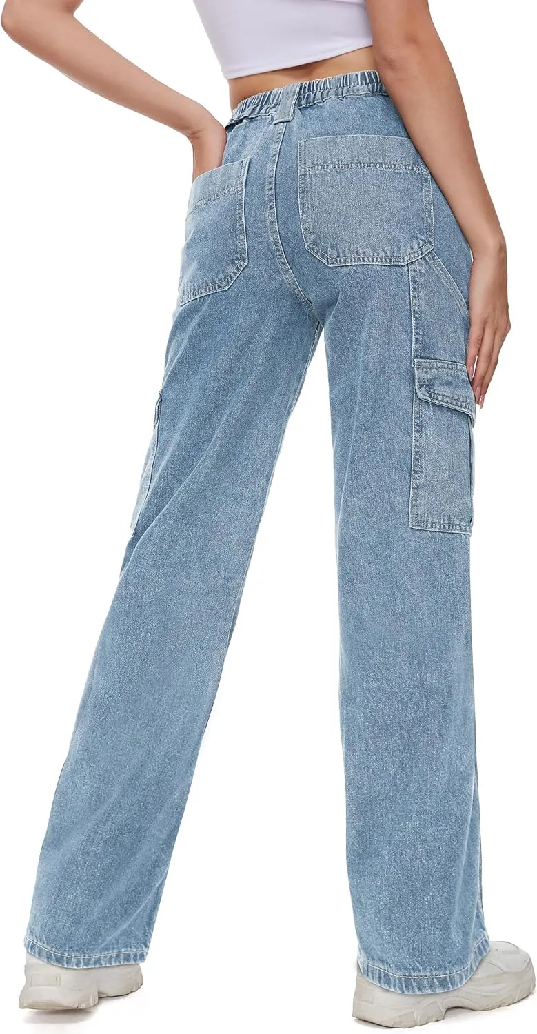 Tapata Women's 26"/28"/30"/32"/34" Cargo Jeans Straight Leg Short Petite Regular Tall Denim Relaxed Y2K Pants