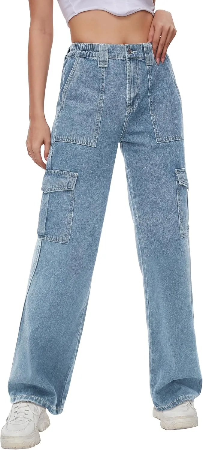 Tapata Women's 26"/28"/30"/32"/34" Cargo Jeans Straight Leg Short Petite Regular Tall Denim Relaxed Y2K Pants